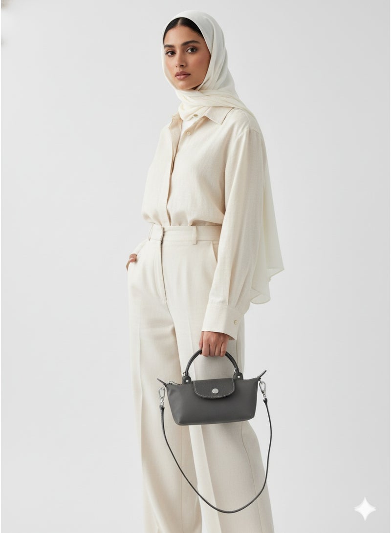 لونغ حقيبة كتف نسائية صغيرة عصرية من لونشامب فرنسية باللون الرمادي الغرافيتي - Image 4